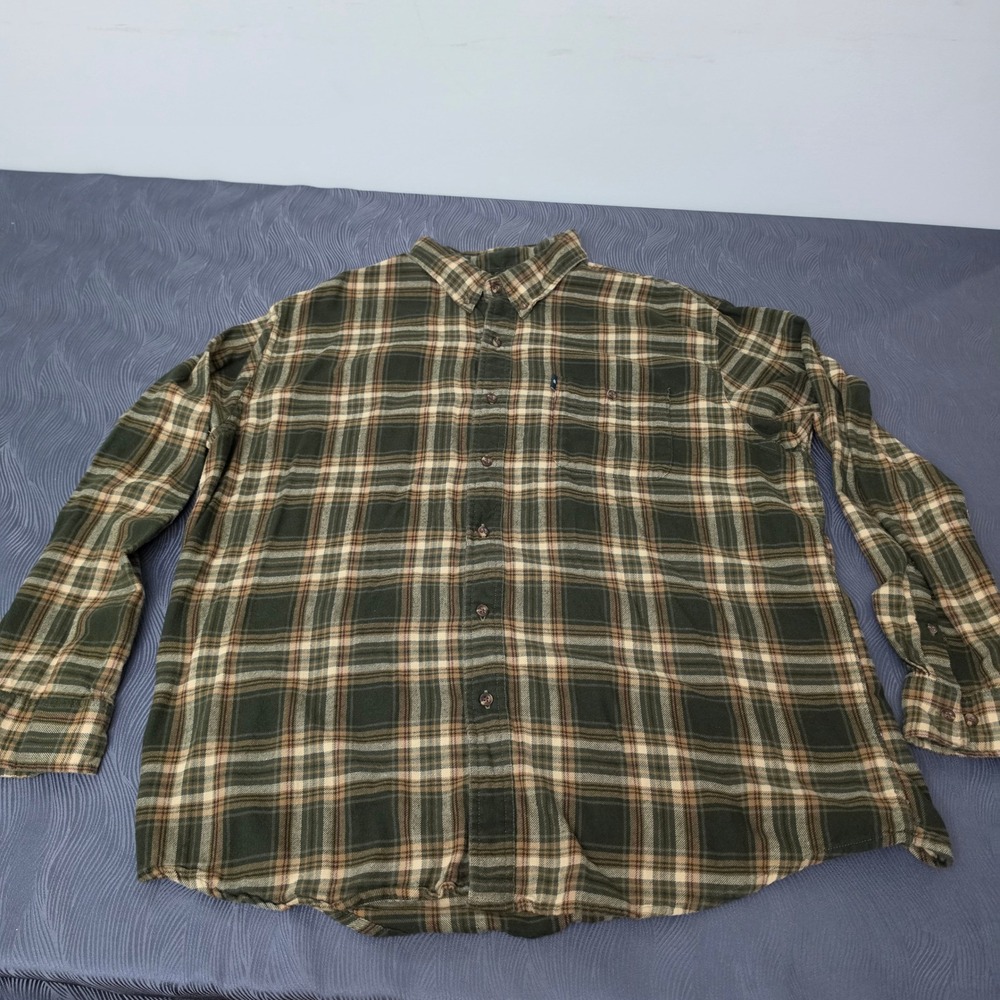 G.H. Bass & Co. Flannel Shirt Mens XXL Green Plaid Excellent Long Sleeve Cotton - Picture 1 of 8